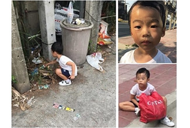 Thai boy made to collect trash by mom